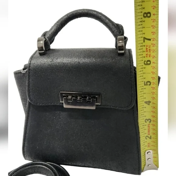 ZAC POSEN Eartha Iconic Mini Top Handle Black Suede Leather Crossbody Bag - Picture 5 of 11